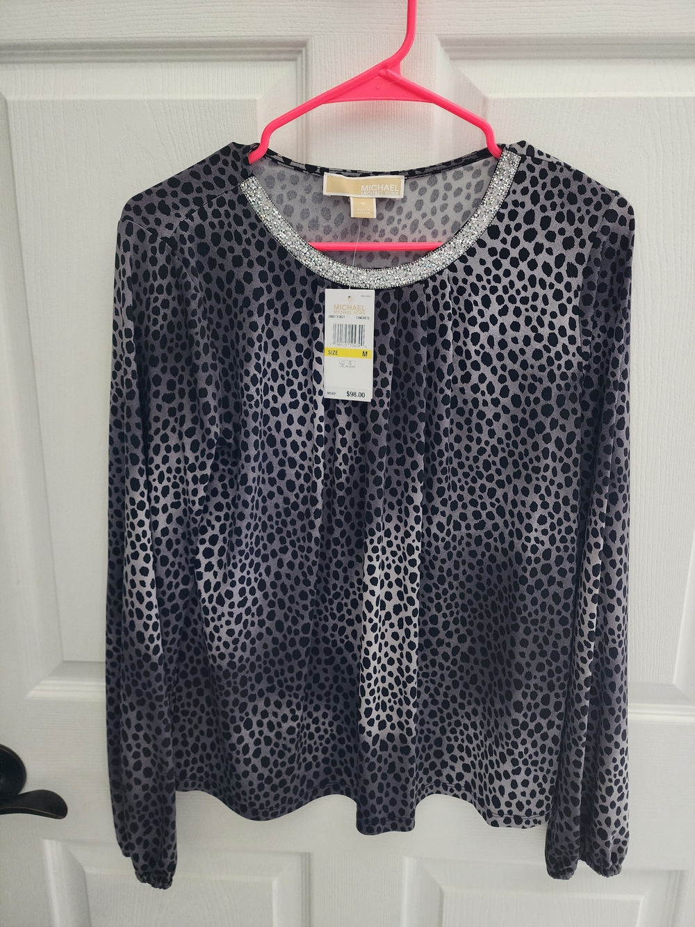 Michael Kors Silver Grey Animal-Print Long-Sleeve Top